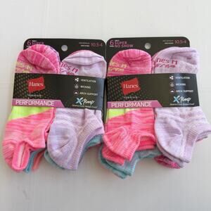 New HANES (12 Pair) Premium Performance Super No Show Socks Girls Size 10.5-4
